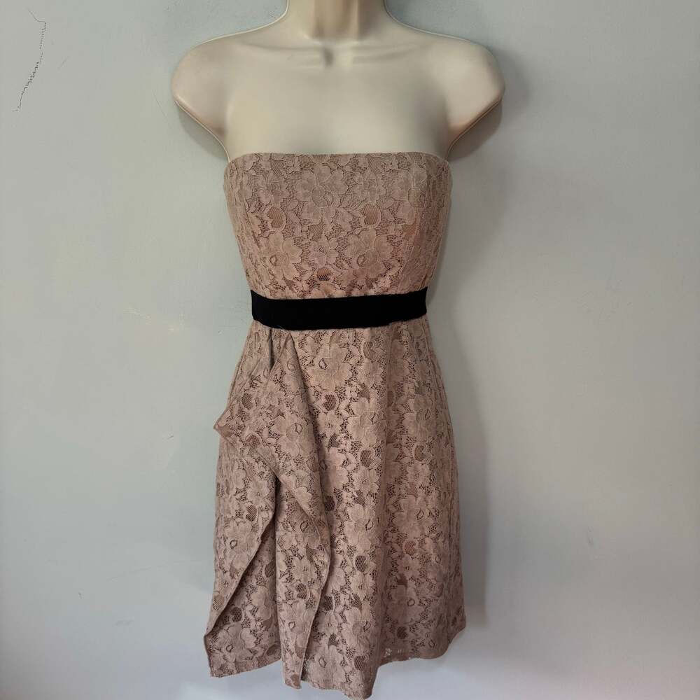 Vintage BCBGMaxazria Dress 2 Beige Lace Dainty Strapless Y2K Coquette Cocktail